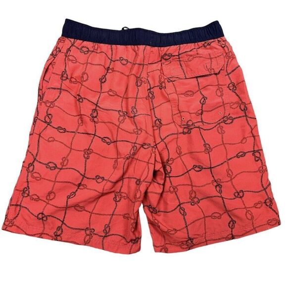 LL Bean Swim Trunks Mens‎ Sz Medium Lined Shorts Red Drawstring 9” Inseam Knots - Picture 2 of 9